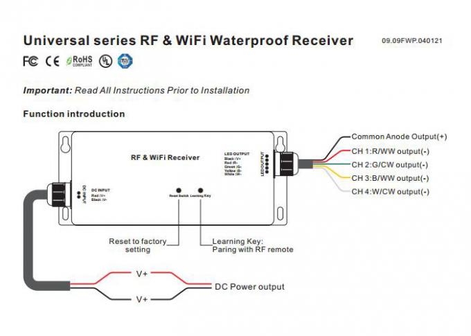 Le rf et le cv ou le cc du contrôleur 4Channels de WiFi RGBW LED ont produit 5 ans de garantie 0